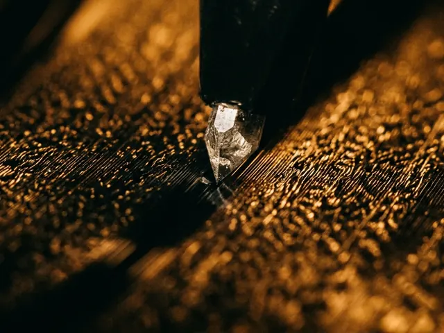 Macro of a stylus in a record groove